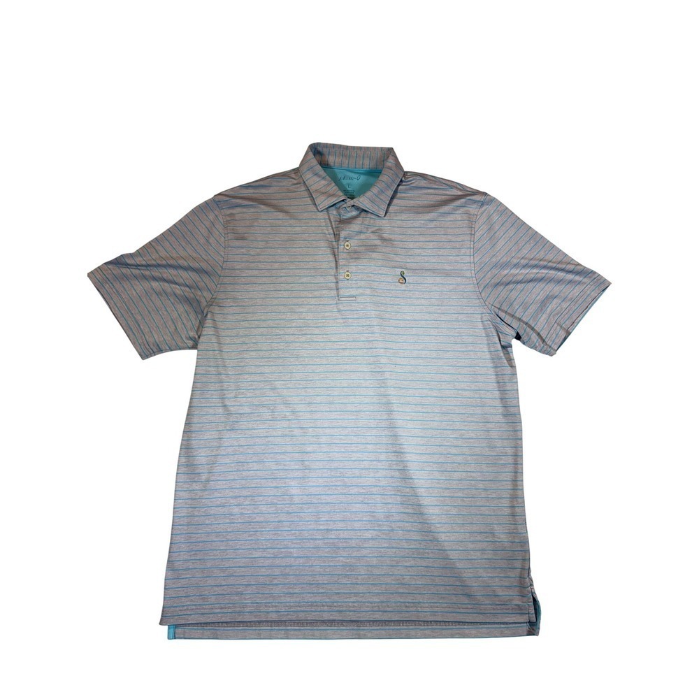 Johnnie-O Mens L Striped Short Sleeve Polo Shirt Blue Gray Golf Casual Mens L